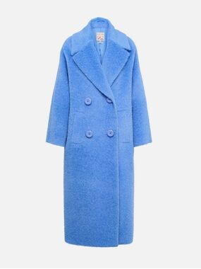 Maison Common Womens Long Double-Breasted Blue ALPACA Teddy Coat